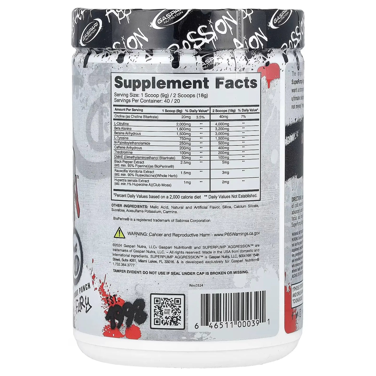 Gaspari Nutrition, SuperPump Aggression™ Pre-Workout, Fruit Punch Fury, 360 g