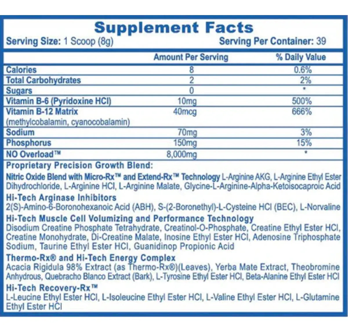 N.O. Overload Pre-Workout – 39 Servicios