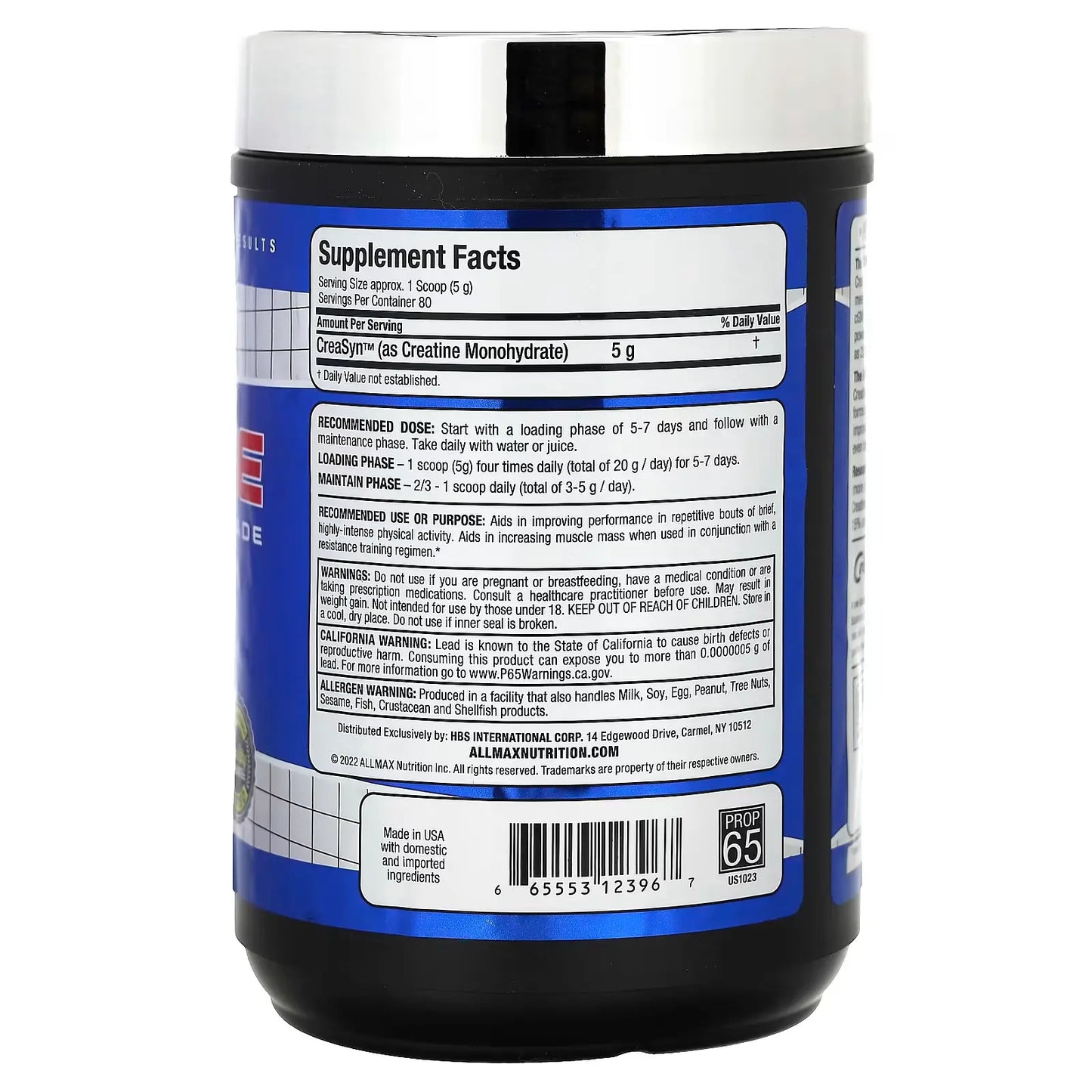ALLMAX Nutrition – Monohidrato de Creatina Micronizada (400g / 80 Servicios)