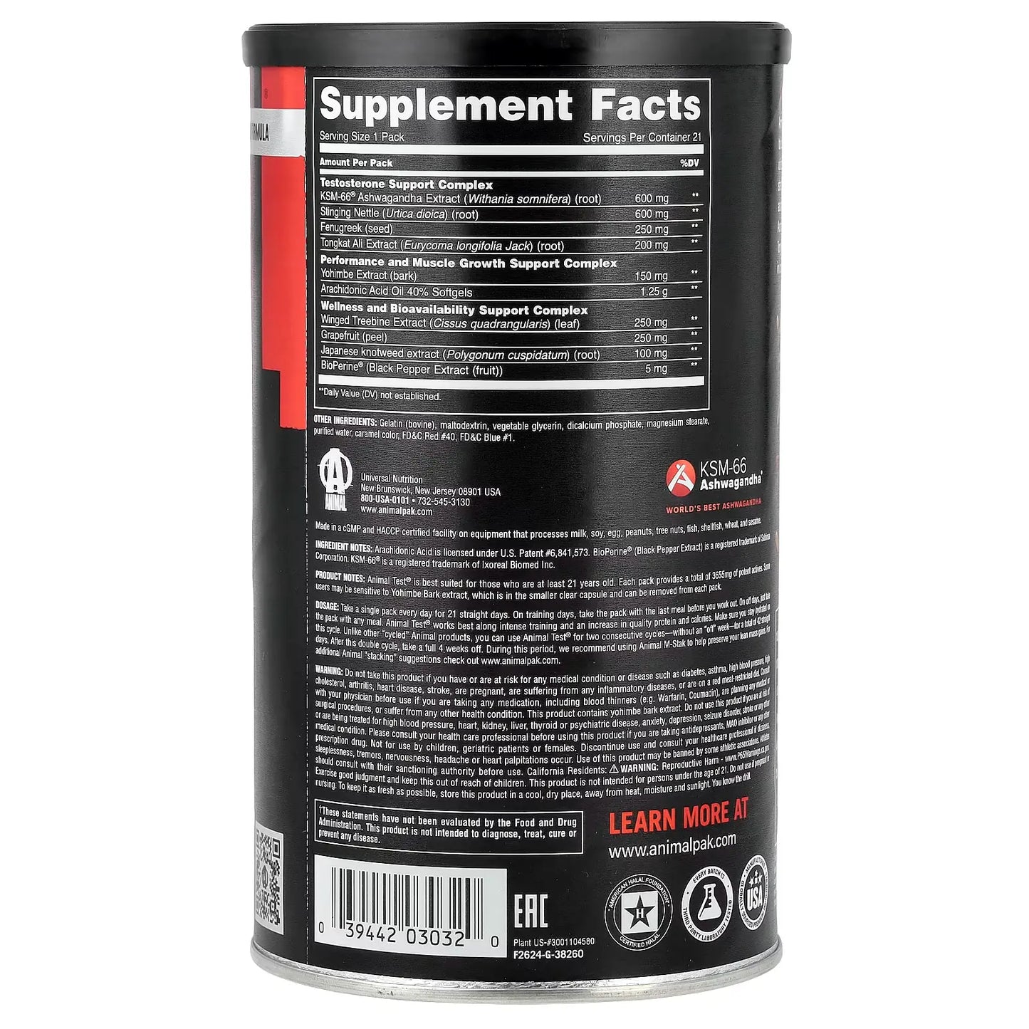 Universal Nutrition Animal Test – El Pack Definitivo de Testosterona y Respuesta Anabólica (21 Packs)