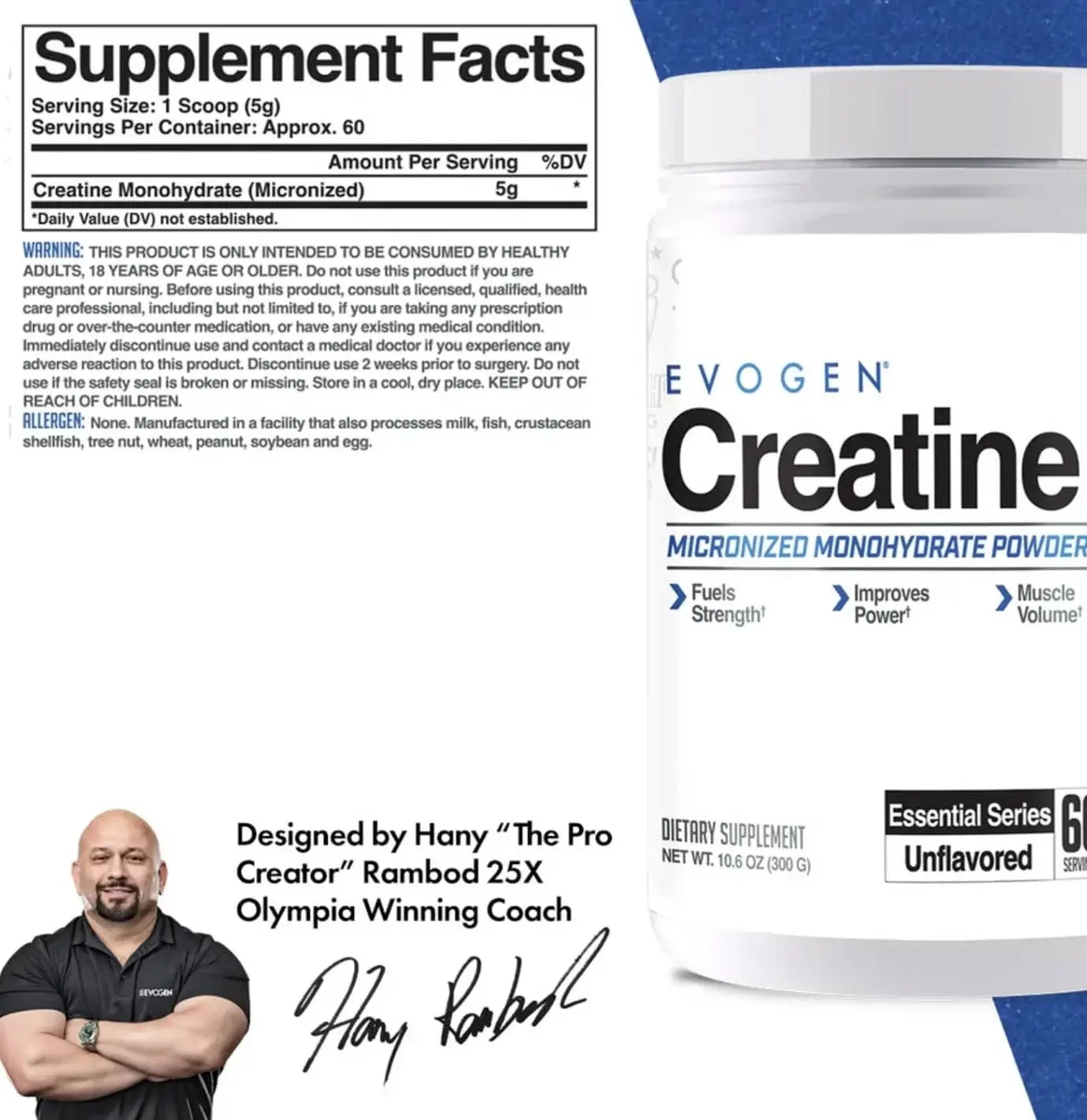 Evogen Creatine – Monohidrato de Creatina Micronizada (300g / 60 Servicios)