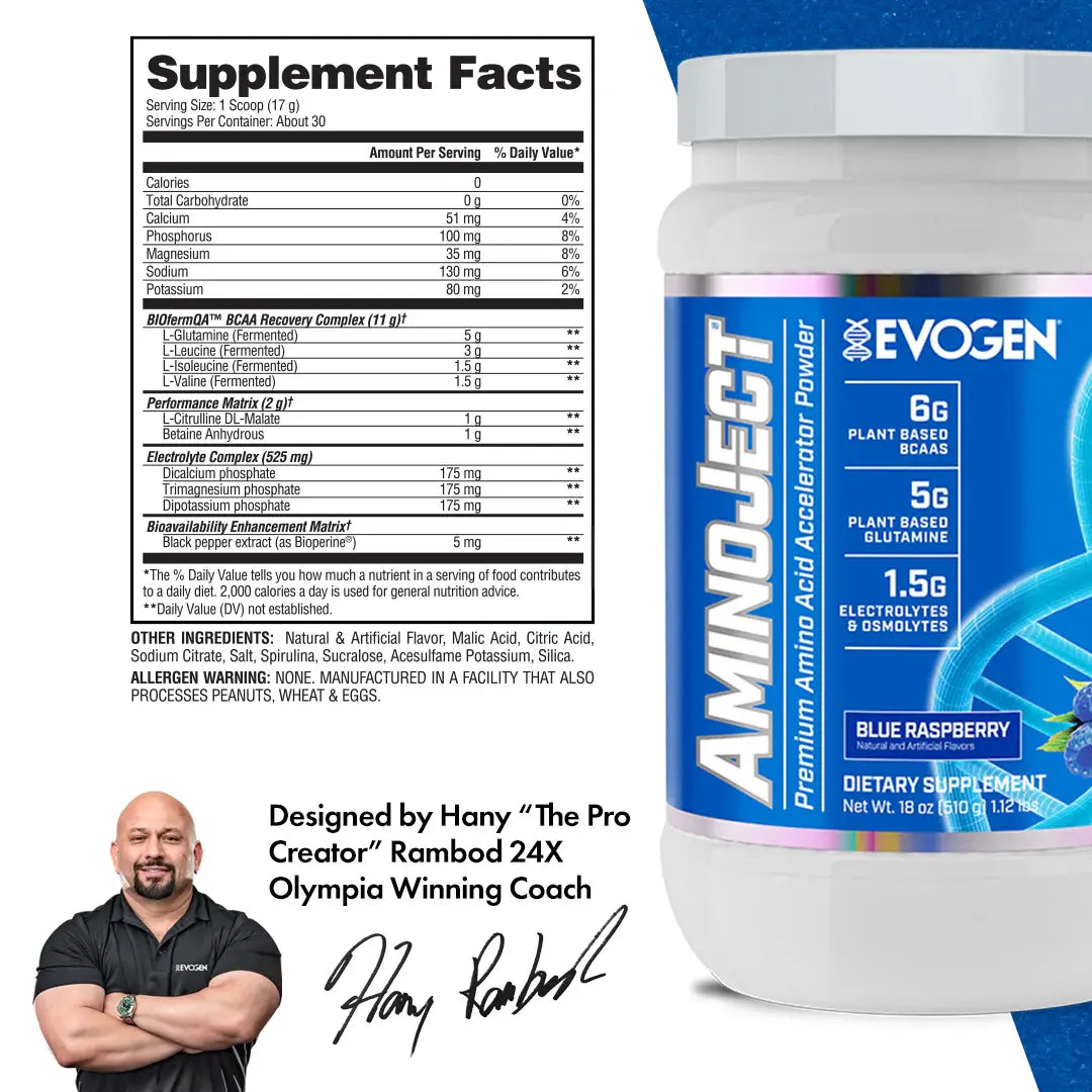 Evogen Amino Ject – Acelerador de Aminoácidos Premium (30 Servicios / Blue Raspberry)