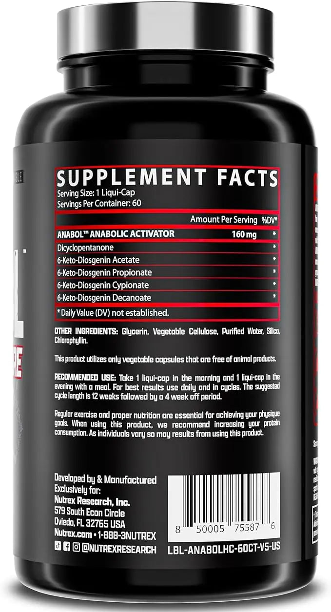 Nutrex Anabol Hardcore – Activador Anabólico y Agente de Endurecimiento Muscular (60 Cápsulas Líquidas)