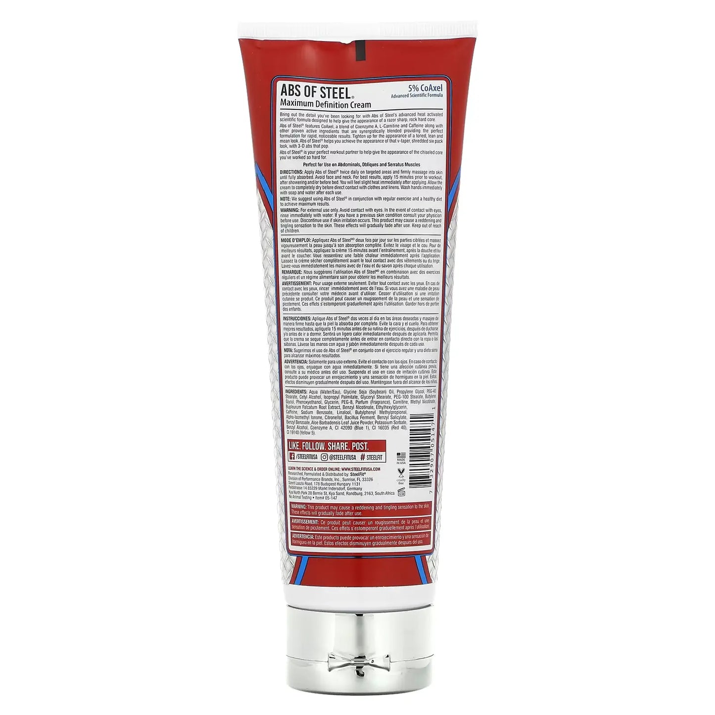 SteelFit Abs of Steel – Crema de Máxima Definición Abdominal (100 ml / 3.4 oz)
