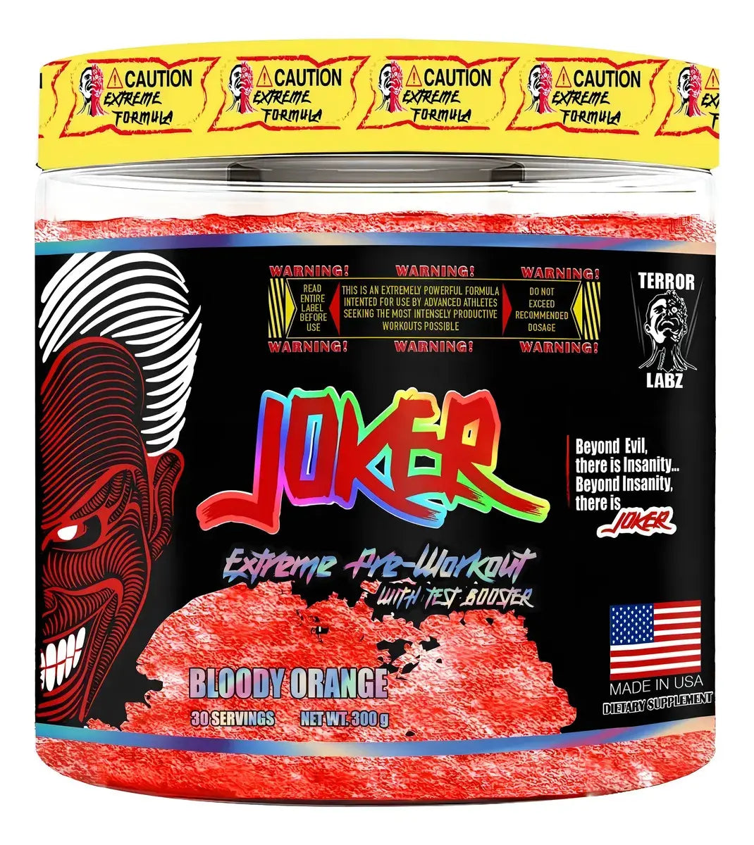 Terror Labz Joker Extreme – Pre-Entreno de Energía Maníaca (300g / 30 Servicios / Sabor Mango)