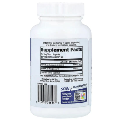 GAT, Sport, Essentials, Vitaminas D3 y K2, 60 cápsulas vegetales