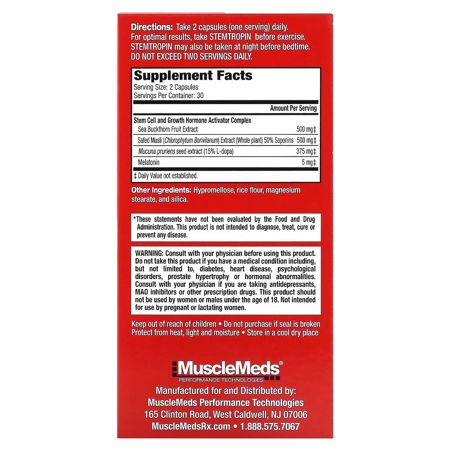 MuscleMeds Stemtropin – Precursor de Células Madre, Hormona de Crecimiento (HGH) y Testosterona (60 Cápsulas)