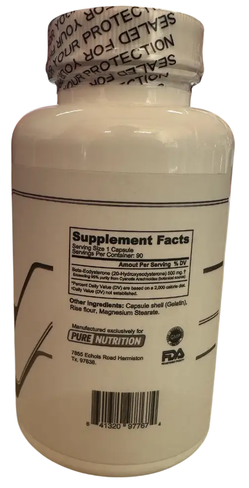 Pure Nutrition Ecdysterone – Potenciador Anabólico Natural de Alta Concentración (500mg / 90 Cápsulas)