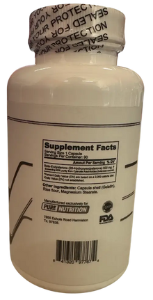 Pure Nutrition Ecdysterone – Potenciador Anabólico Natural de Alta Concentración (500mg / 90 Cápsulas)