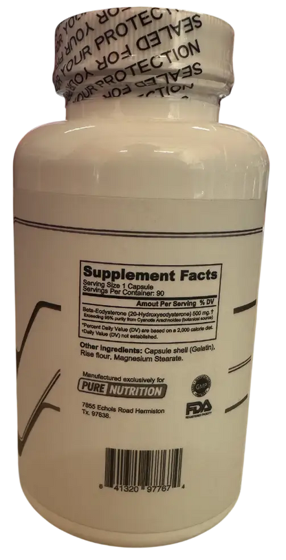 Pure Nutrition Ecdysterone – Potenciador Anabólico Natural de Alta Concentración (500mg / 90 Cápsulas)