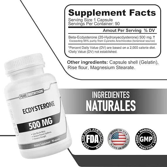 Pure Nutrition Ecdysterone – Potenciador Anabólico Natural de Alta Concentración (500mg / 90 Cápsulas)
