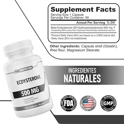 Pure Nutrition Ecdysterone – Potenciador Anabólico Natural de Alta Concentración (500mg / 90 Cápsulas)