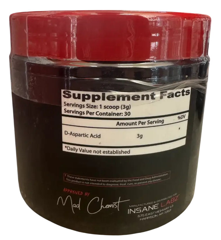 D-Aspartic Acid (D-AA) – Polvo Puro para Soporte de Testosterona y Fertilidad (90g / 30 Serv)