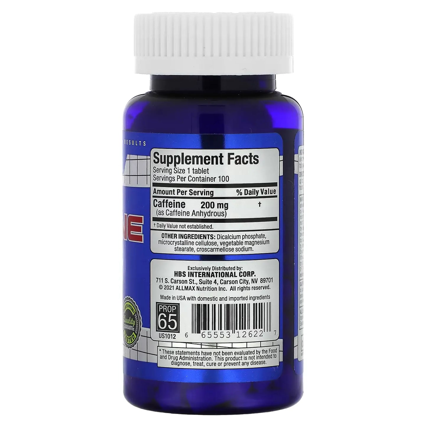 Allmax Nutrition Caffeine – Energía y Enfoque Mental de Grado Farmacéutico (100 Tabletas / 100 Serv)