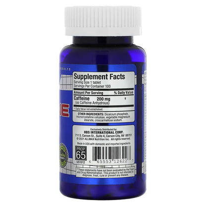 Allmax Nutrition Caffeine – Energía y Enfoque Mental de Grado Farmacéutico (100 Tabletas / 100 Serv)