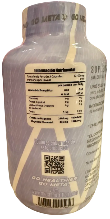 Meta Nutrition Citrato de Magnesio – 120 Cápsulas