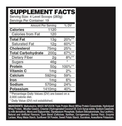 Nutrex Mass Infusion – Ganador de Masa de Alta Densidad (12 lb / 5.4 kg)