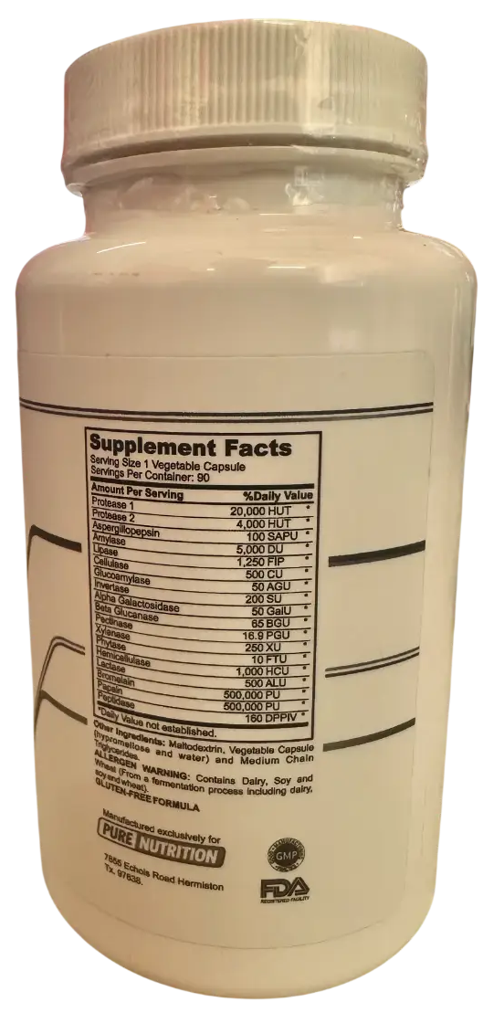 Pure Nutrition Digestive Enzymes – Complejo Enzimático para Absorción Máxima (90 Cápsulas)