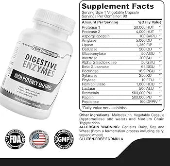 Pure Nutrition Digestive Enzymes – Complejo Enzimático para Absorción Máxima (90 Cápsulas)