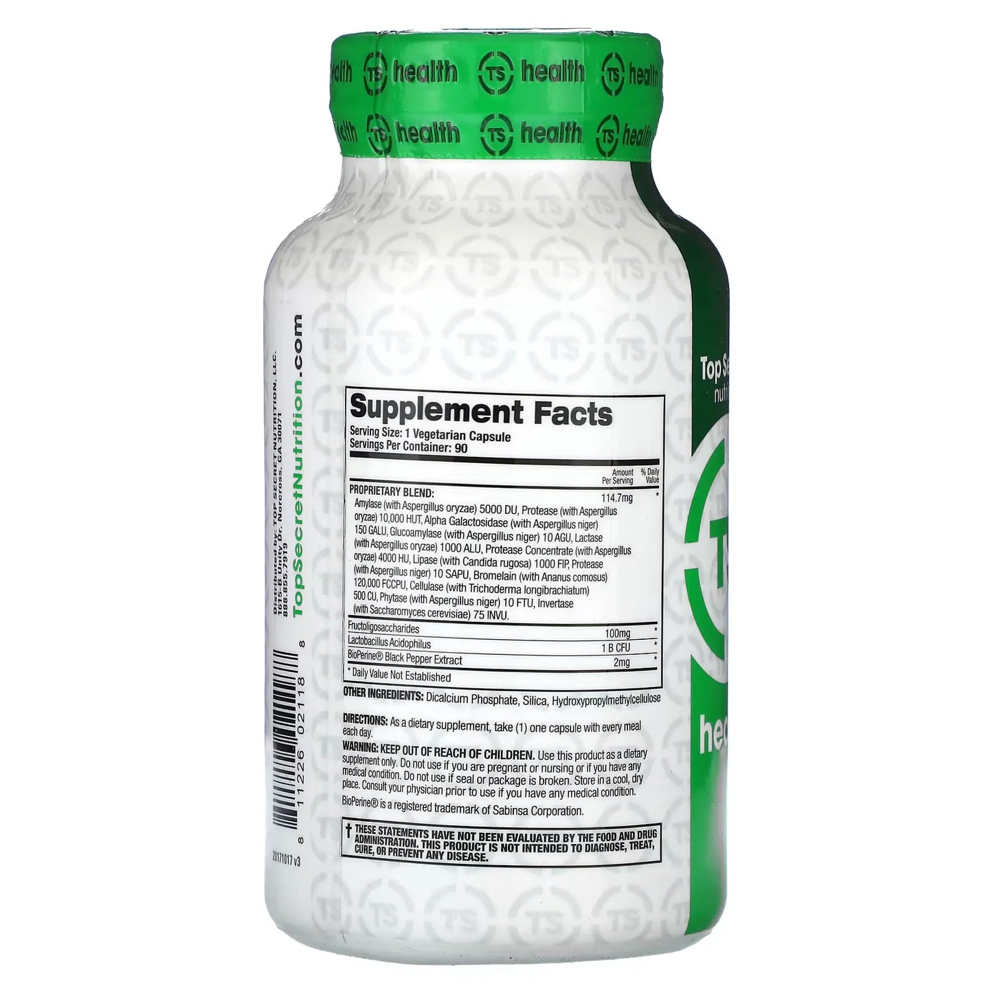 Top Secret Nutrition Digestive Enzymes – Complejo de Enzimas Digestivas de Amplio Espectro (90 Cápsulas Veganas)