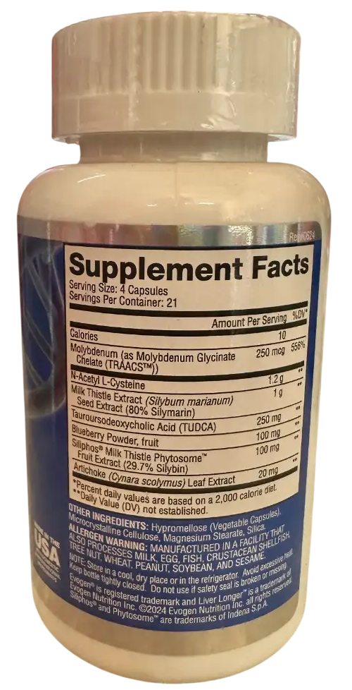 Evogen Liver Longer – Soporte Hepático Premium con TUDCA, NAC y Cardo Mariano (84 Cápsulas)