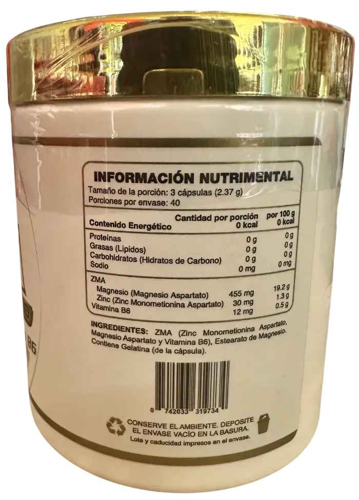 ZMA Gold – Complejo de Zinc, Magnesio y Vitamina B6 (90 Cápsulas / 30 Serv)