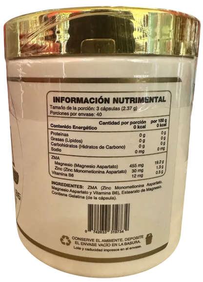 ZMA Gold – Complejo de Zinc, Magnesio y Vitamina B6 (90 Cápsulas / 30 Serv)