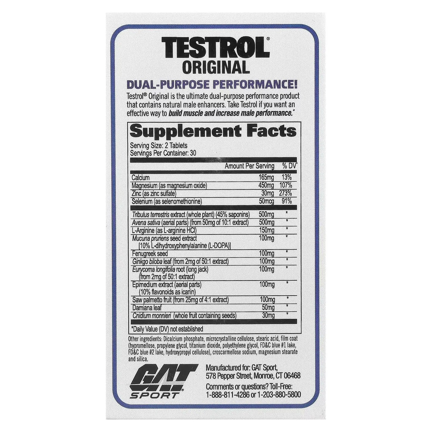 GAT Sport Testrol Original (60 tabs) - Potenciador de Testosterona y Vitalidad