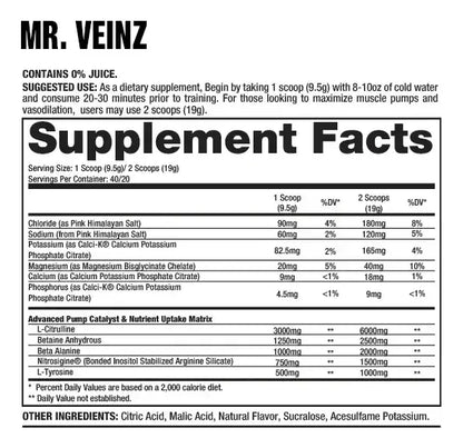 Dragon Pharma Mr. Veinz – Pre-Entreno de Bombeo y Enfoque Nootrópico (40 Servicios)