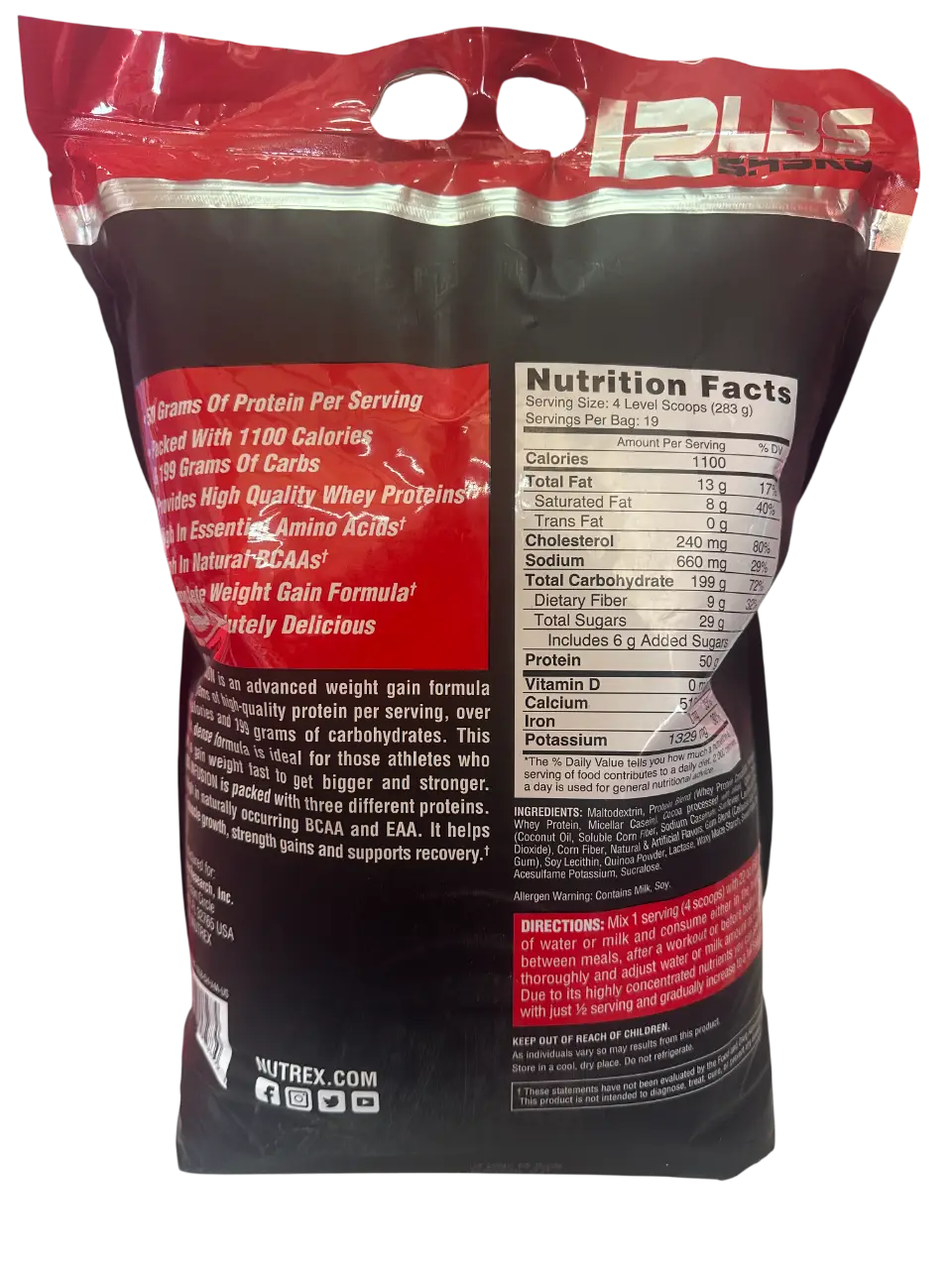 Nutrex Mass Infusion – Ganador de Masa de Alta Densidad (12 lb / 5.4 kg)