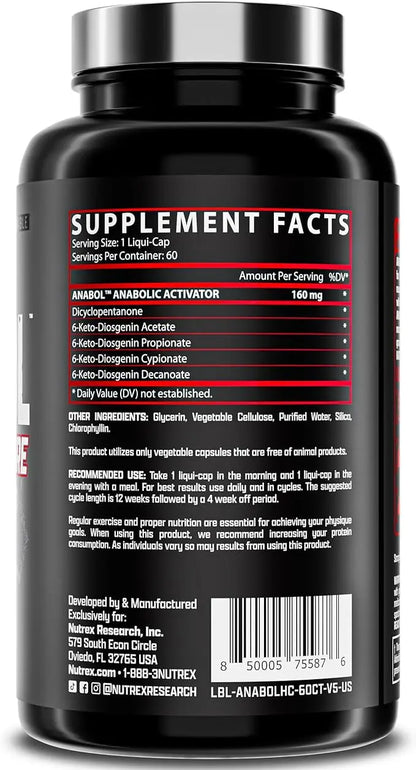 Nutrex Anabol Hardcore – Activador Anabólico y Agente de Endurecimiento Muscular (60 Cápsulas Líquidas)